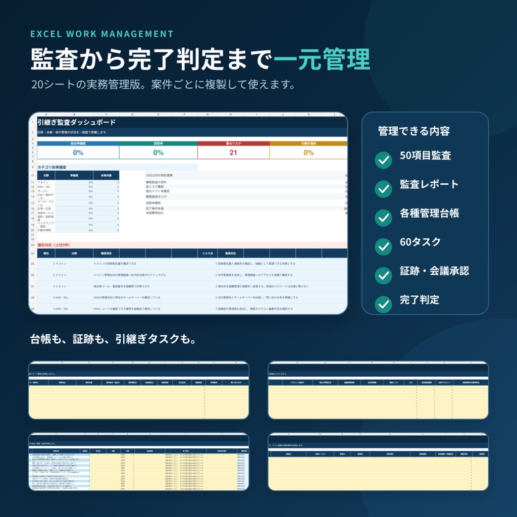 Webサイト契約・管理権限 引継ぎ監査Pro|50項目診断・台帳・依頼文テンプレート