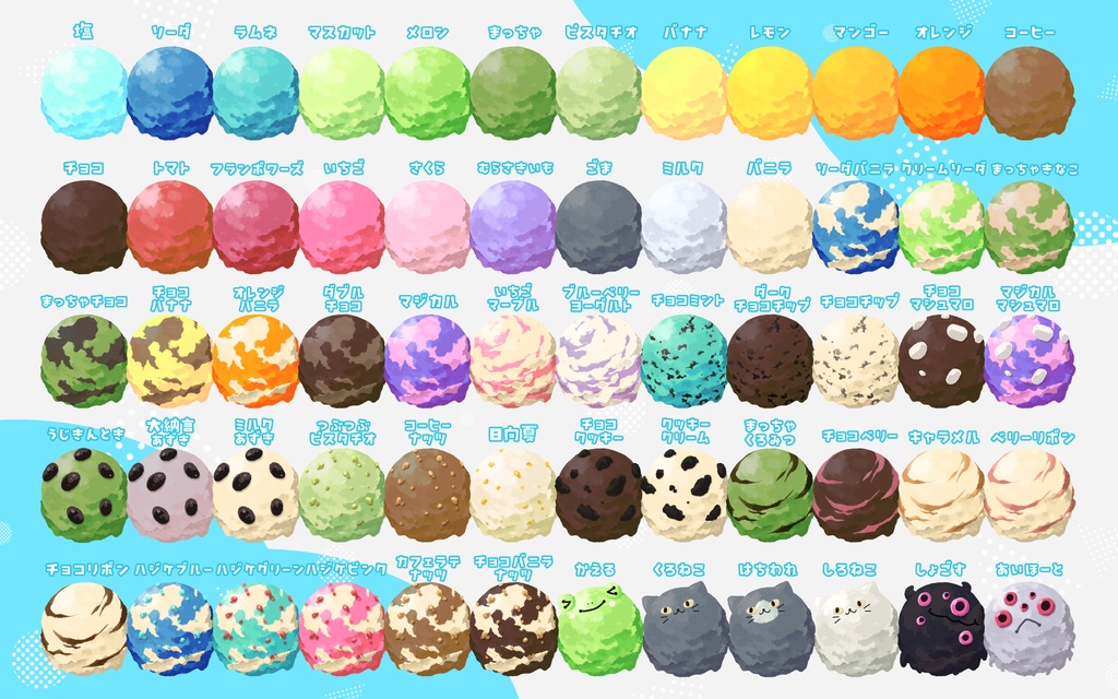 【一部無料】ココフォリア・VTSで使える!組み合わせ自由なアイスのpng素材セット【60色】