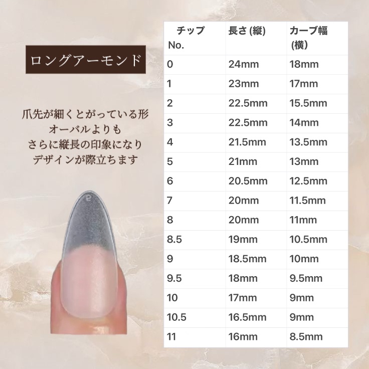 ネイルチップの種類とサイズについて