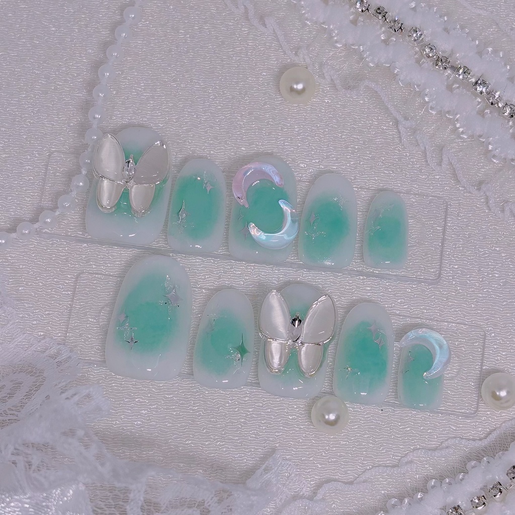 【No.23】ネイルチップオーダー グリーンチークネイルチップ