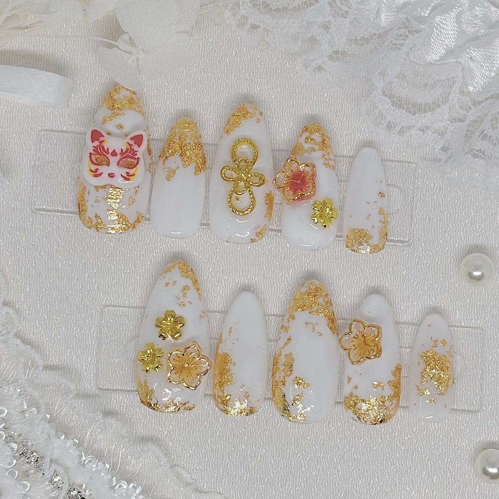 【No.33】ネイルチップオーダー 和風金箔ネイルチップ