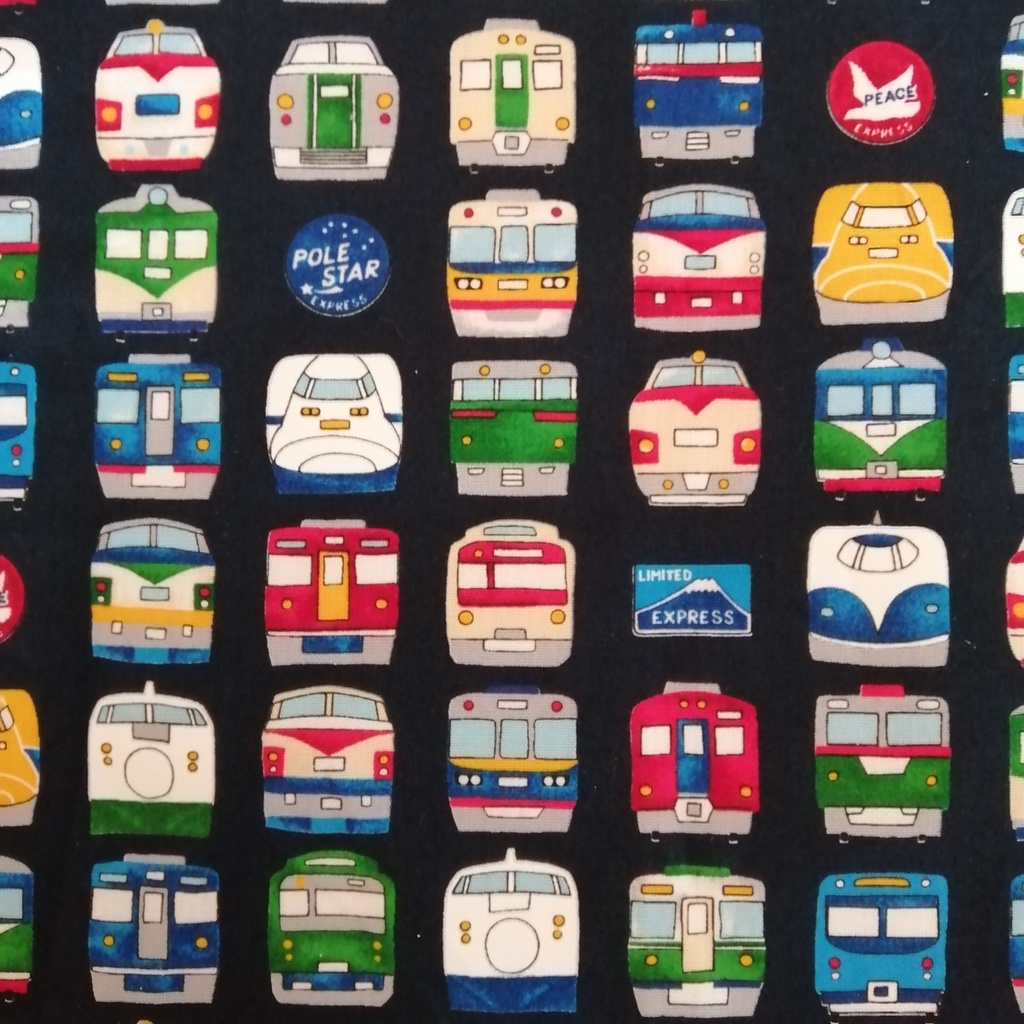 No.i-44右 布製 アイパッチ 電車 エンジ地 右目用 ※電車の柄はランダムです※