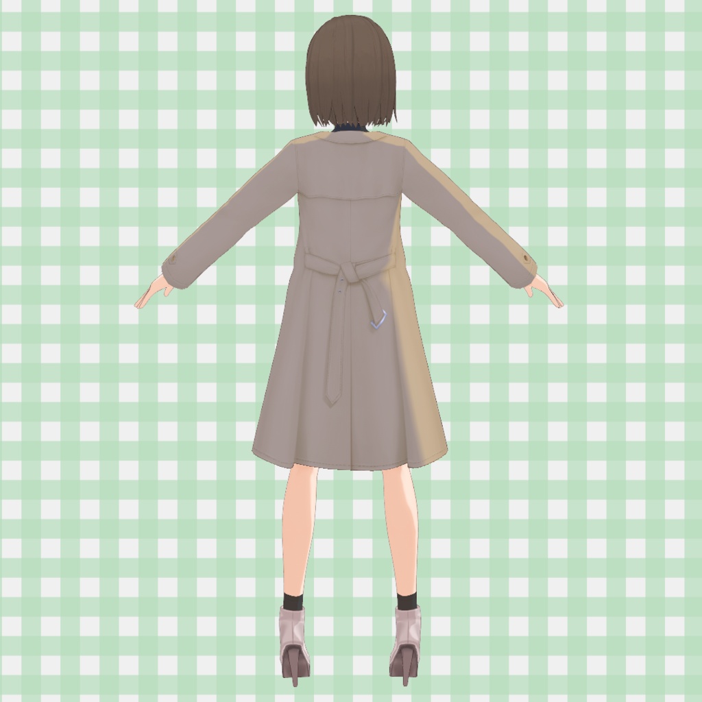 着崩しトレンチコート&タイトワンピースセット【VRoid】