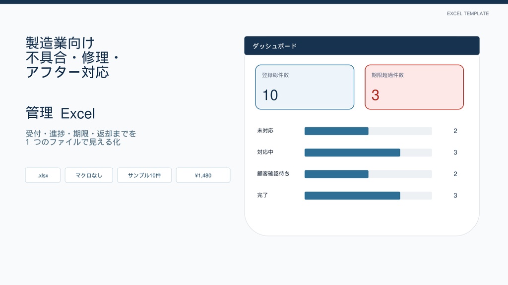 製造業向け｜不具合・修理・アフター対応 管理Excel