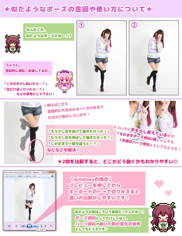 【るちかポーズ 作画資料写真集】vol3-2.パーカー+短パン 立ちポーズ編・閉じver