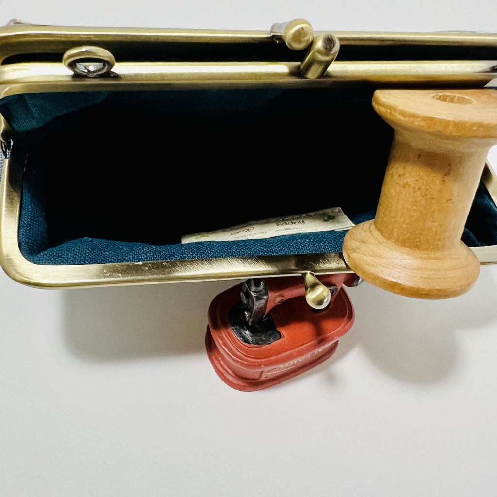 【送料無料】持ち手付き二口がま口ポーチ デニム