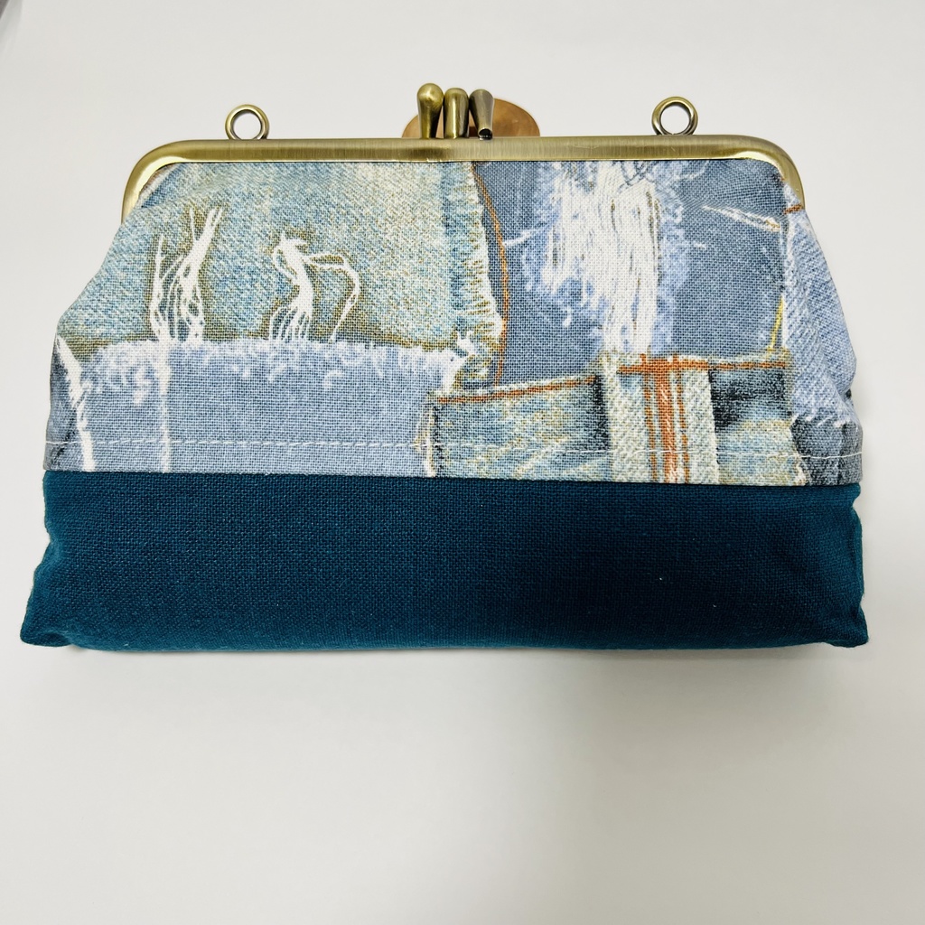 【送料無料】持ち手付き二口がま口ポーチ デニム