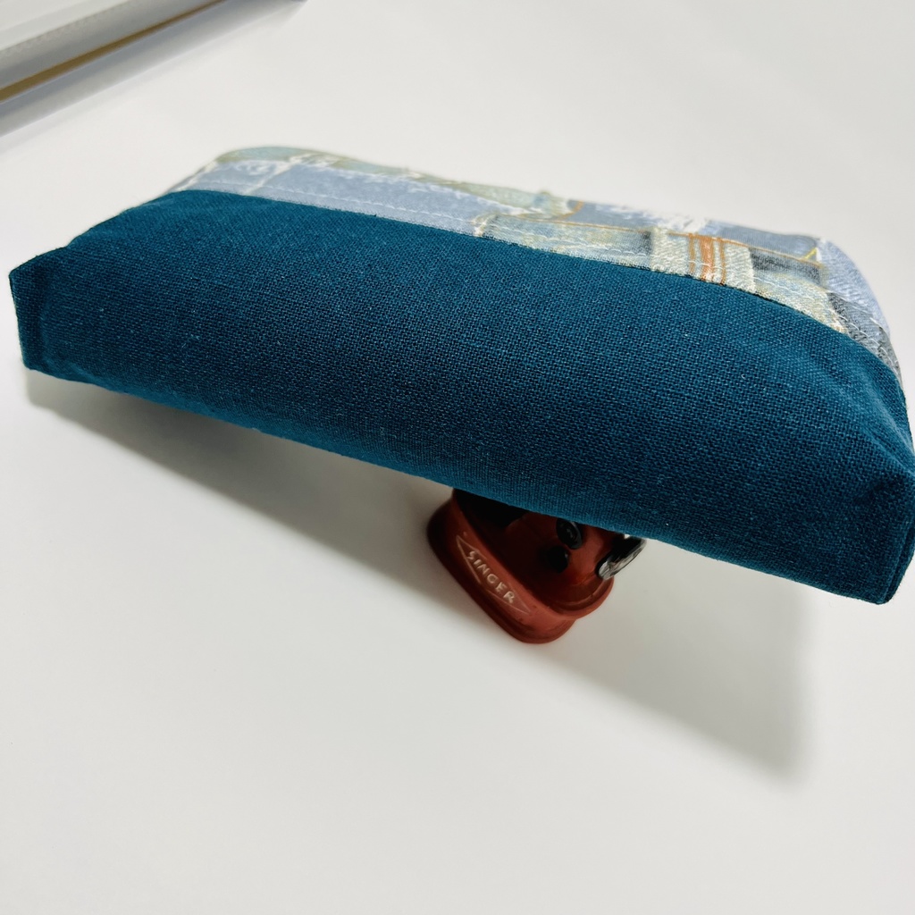 【送料無料】持ち手付き二口がま口ポーチ デニム