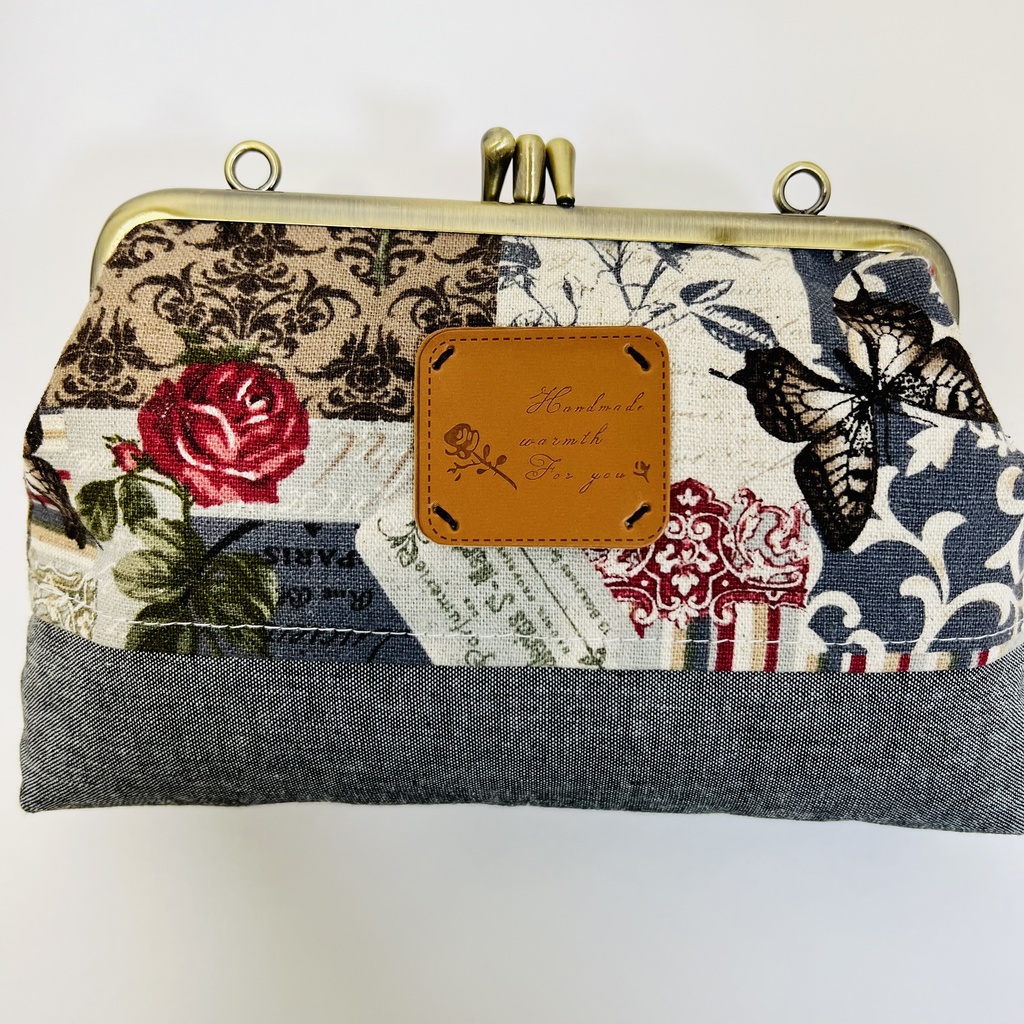 【送料無料】持ち手付き二口がま口ポーチ ローズ