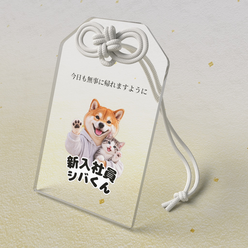 新入社員シバくん＆ツキミ アクリルお守り｜しあわせ・クリア