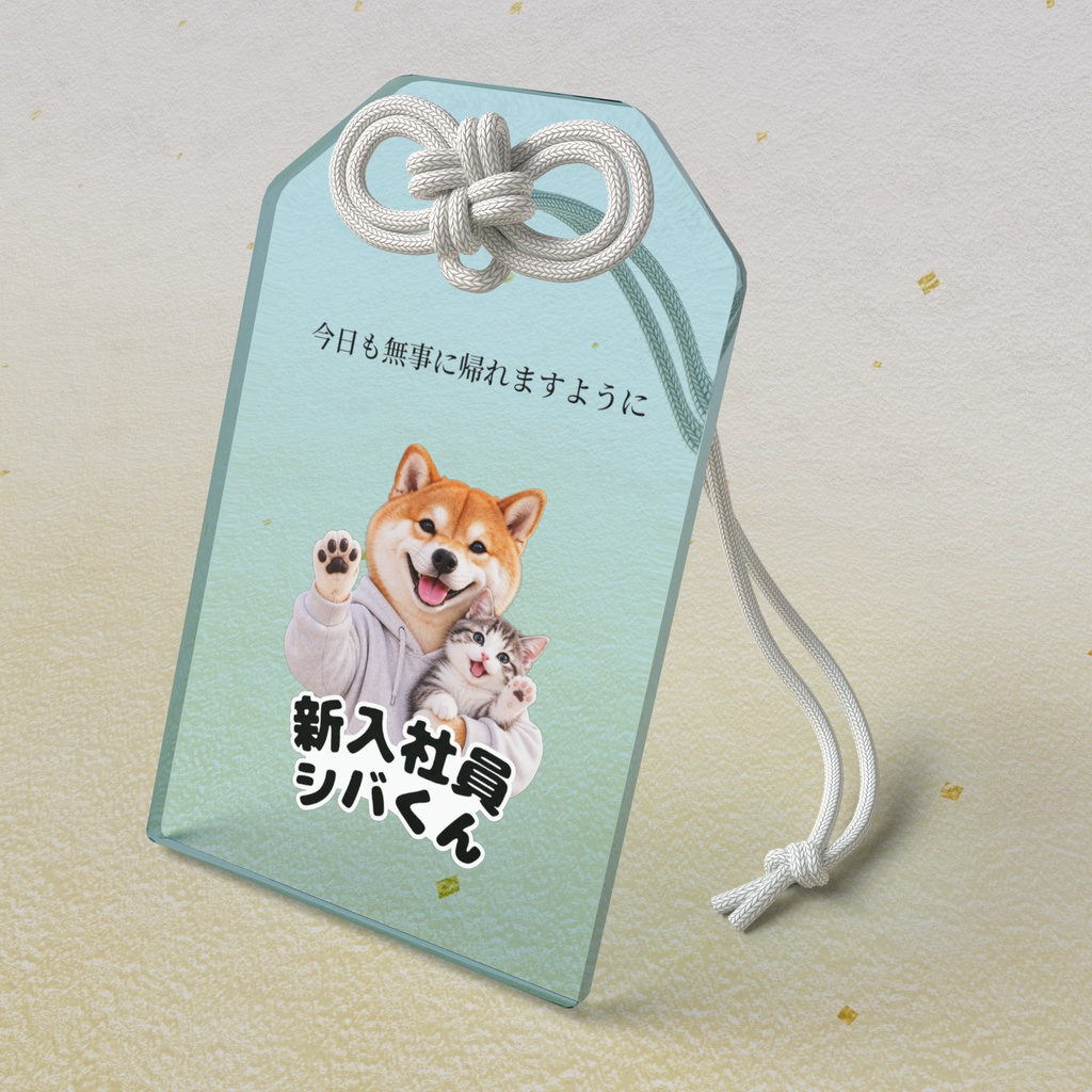 新入社員シバくん＆ツキミ アクリルお守り｜しあわせ・ライトブルー