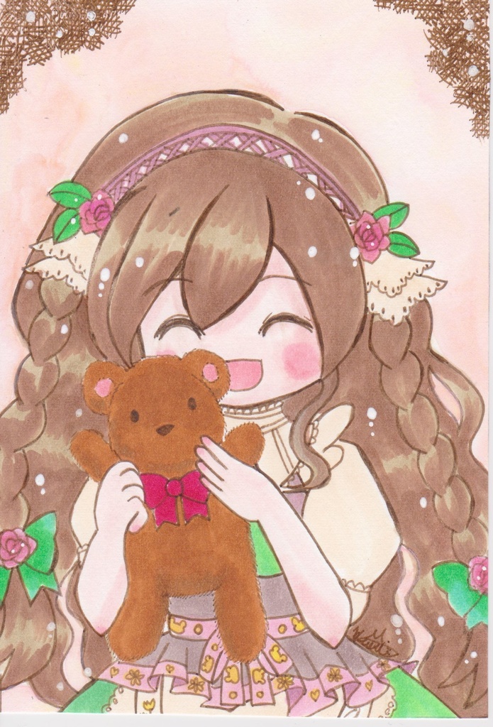 【創作】フレームレス原画「ルーチェとくまさん」