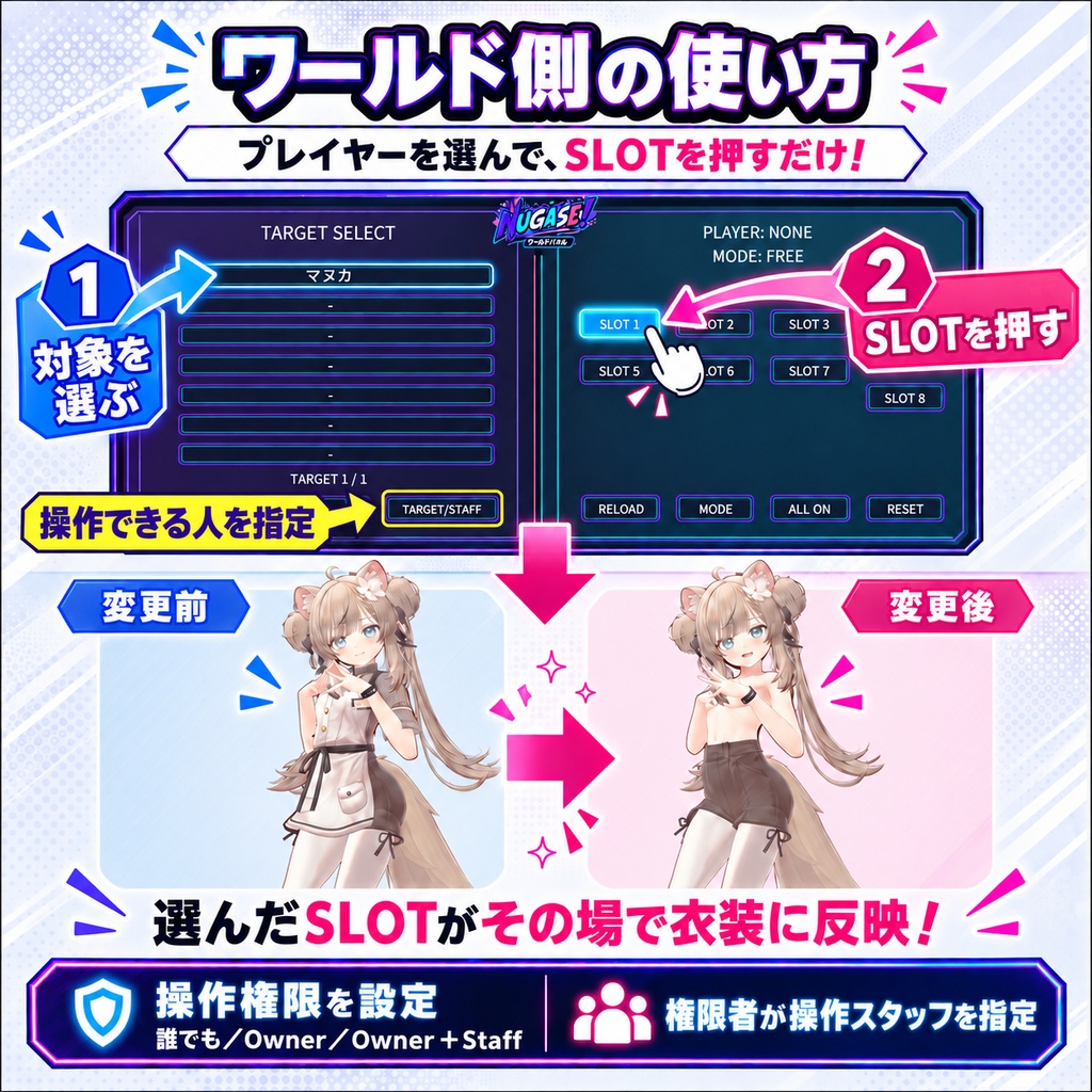 セール中!アバターギミック無料!【脱衣ギミック】NUGASE!【ワールド×アバター連携】