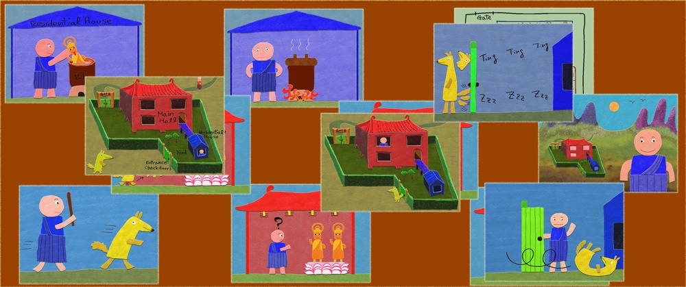 コラージュ(小僧と狐)