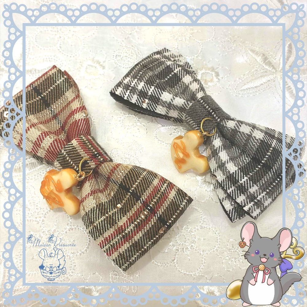 チンチラトーストチャームリボン チェック