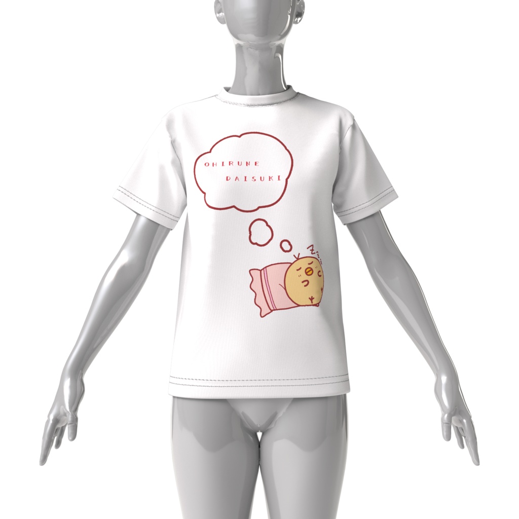 【ビッグシルエット】とりさんとおひるねTシャツ(白)