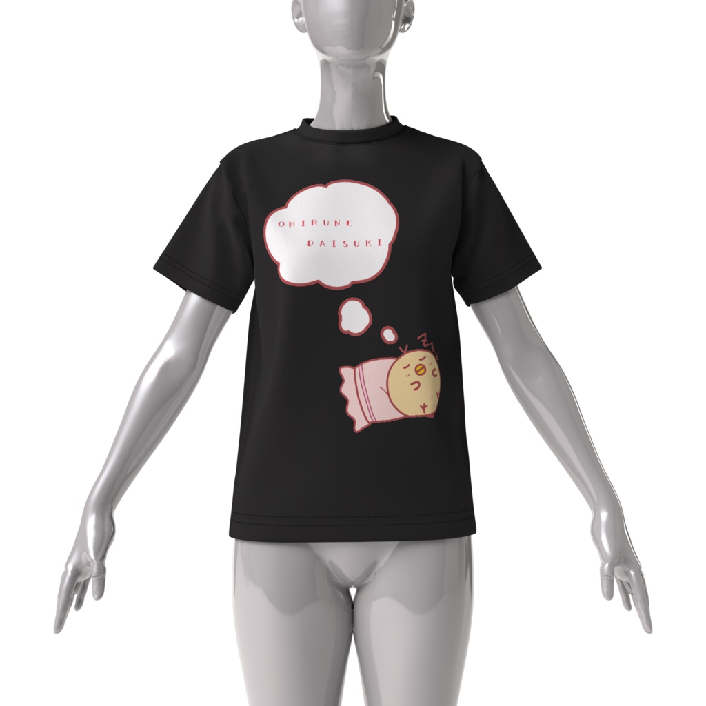 【ビッグシルエット】とりさんとおひるねTシャツ(黒)