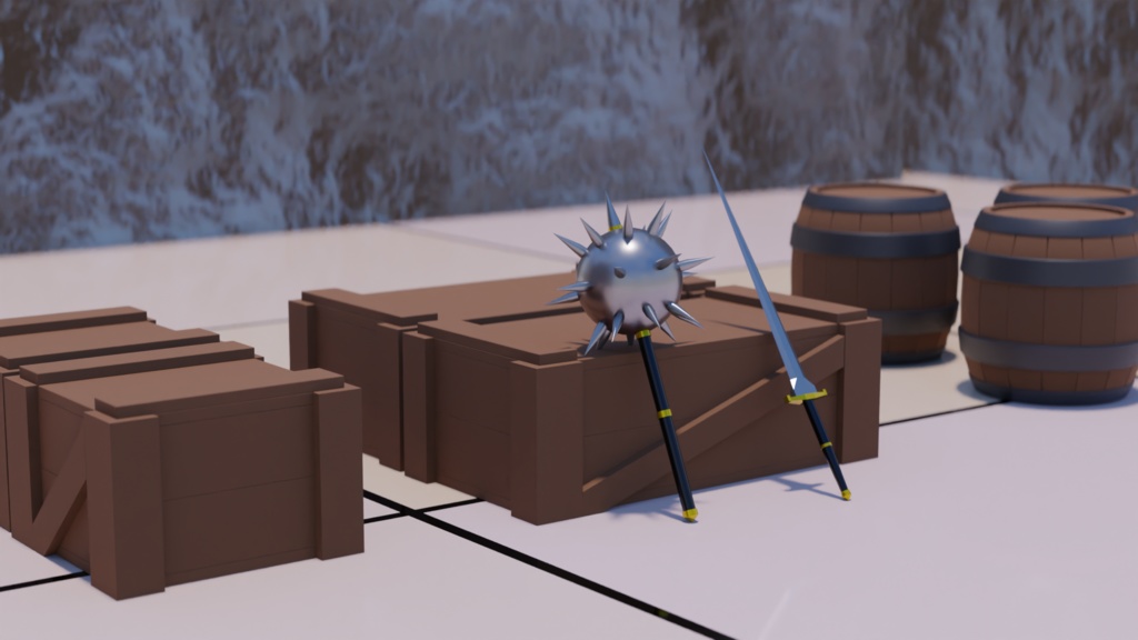 3Dファンタジー武器セット。+木箱酒樽付き。