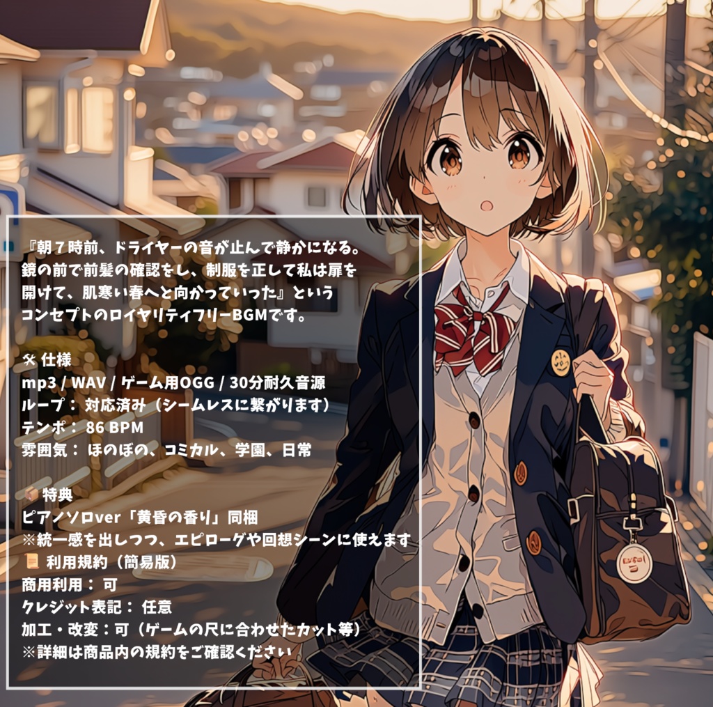 ゲームや配信に使えるフリーBGM『新しい朝の匂い / 黄昏の香り』【ギャルゲー・恋愛ADV向け】