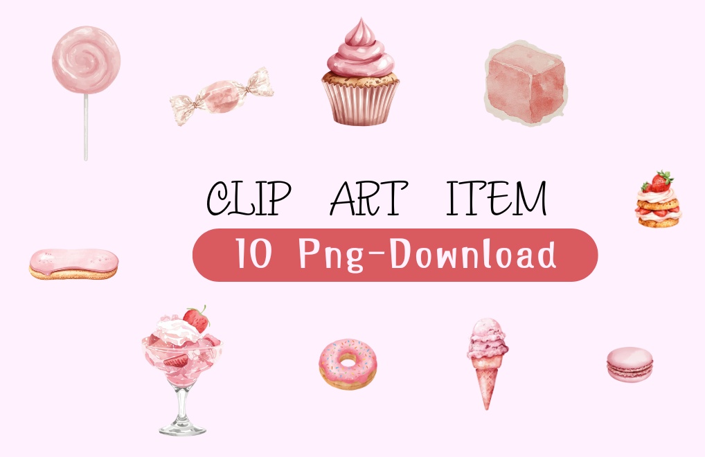 大人かわいい水彩スイーツクリップアート10点セット（PNG透過）