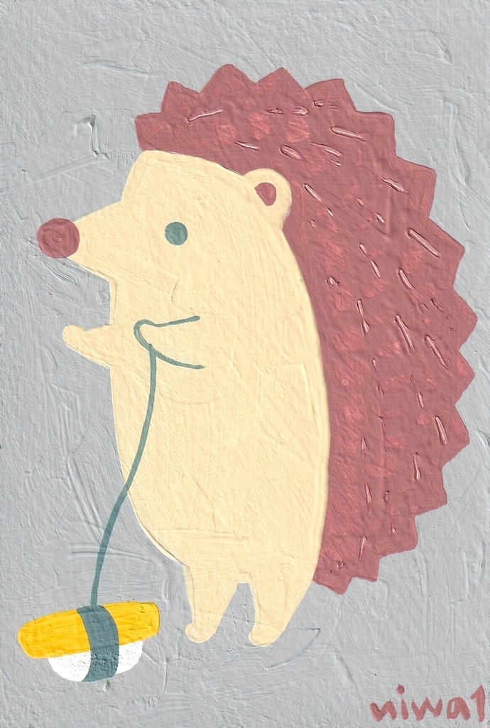 原画「すしの散歩をするハリネズミ」