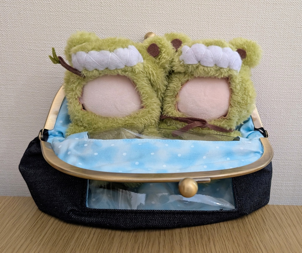 がま口ぬいバッグ(デニム・水玉水面柄)す