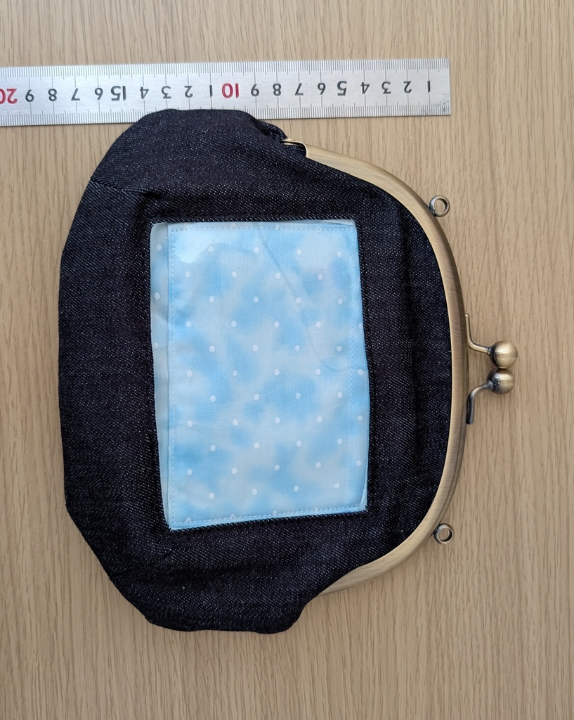 がま口ぬいバッグ(デニム・水玉水面柄)す