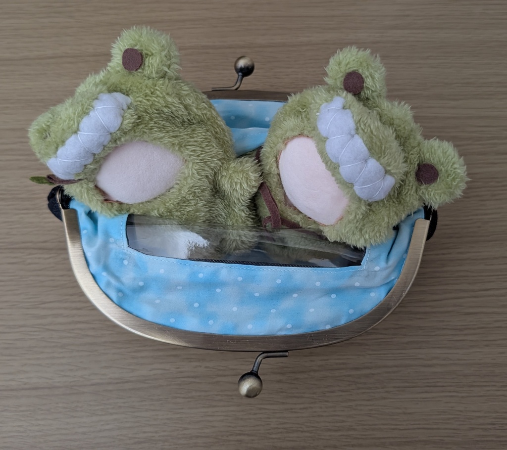 がま口ぬいバッグ(デニム・水玉水面柄)す