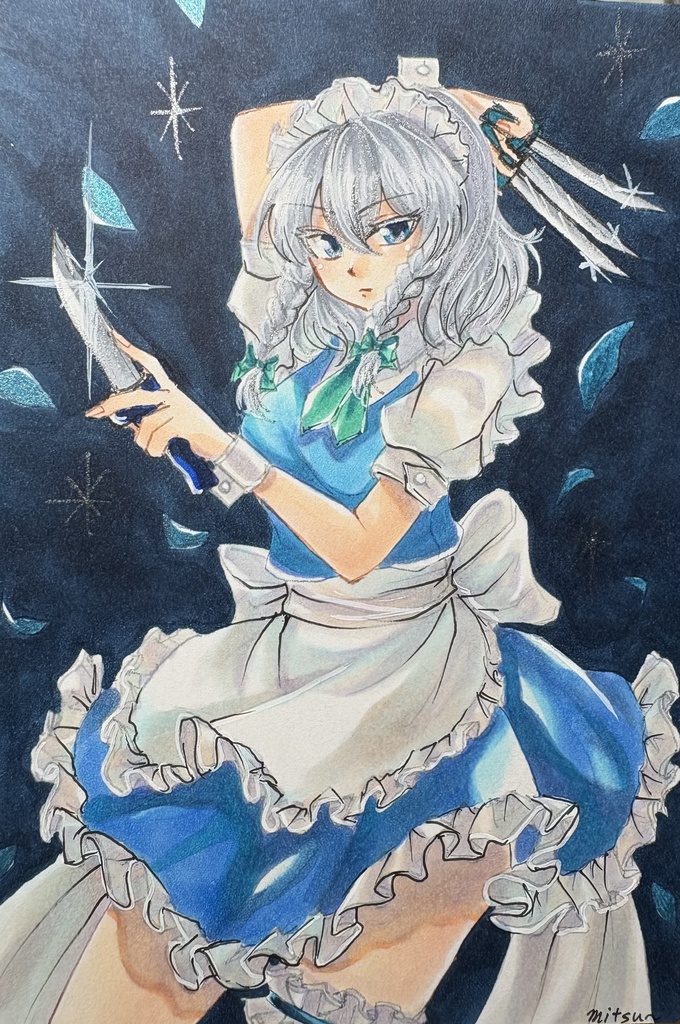 東方Project 十六夜咲夜 手描きイラスト ポストカード