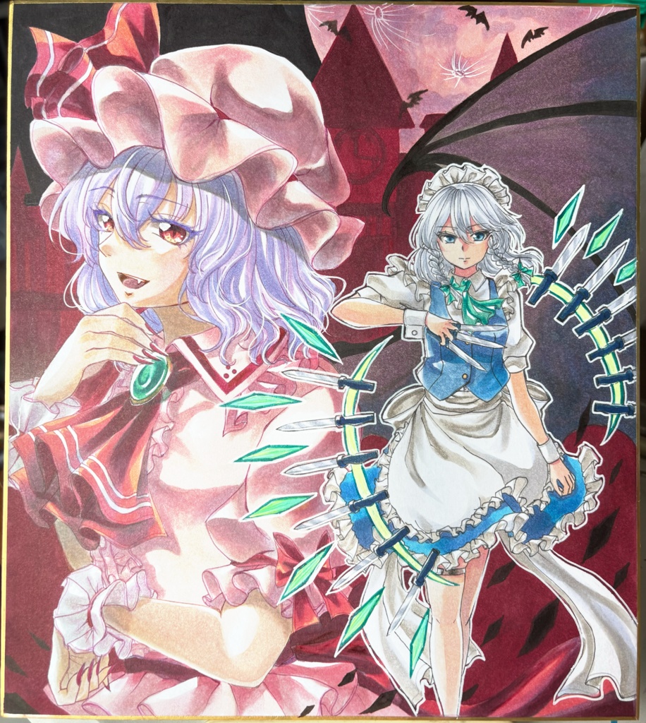 東方Project レミリア・スカーレット 十六夜咲夜 手描きイラスト 大色紙