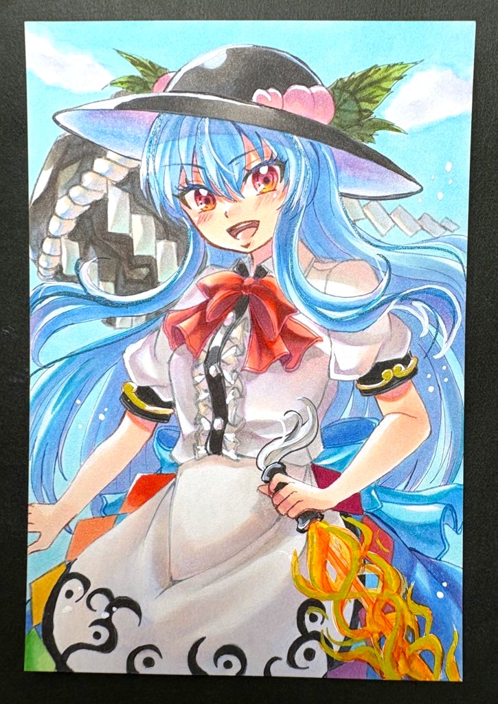 東方Project 比那名居天子 手描きイラスト ポストカードサイズ