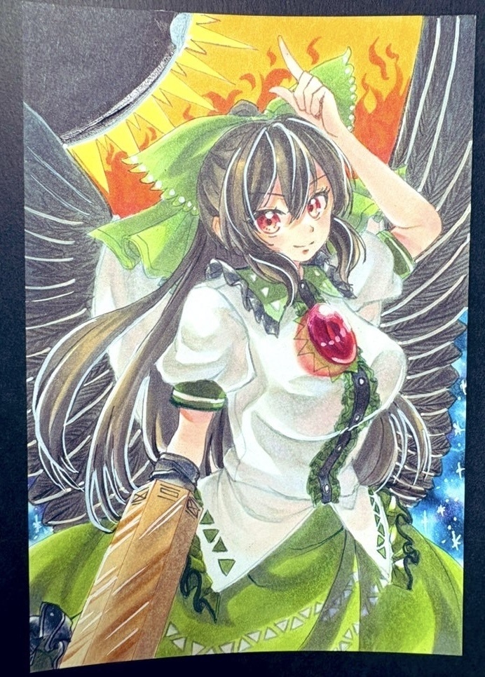 東方Project 霊烏路空 手描きイラスト ポストカードサイズ