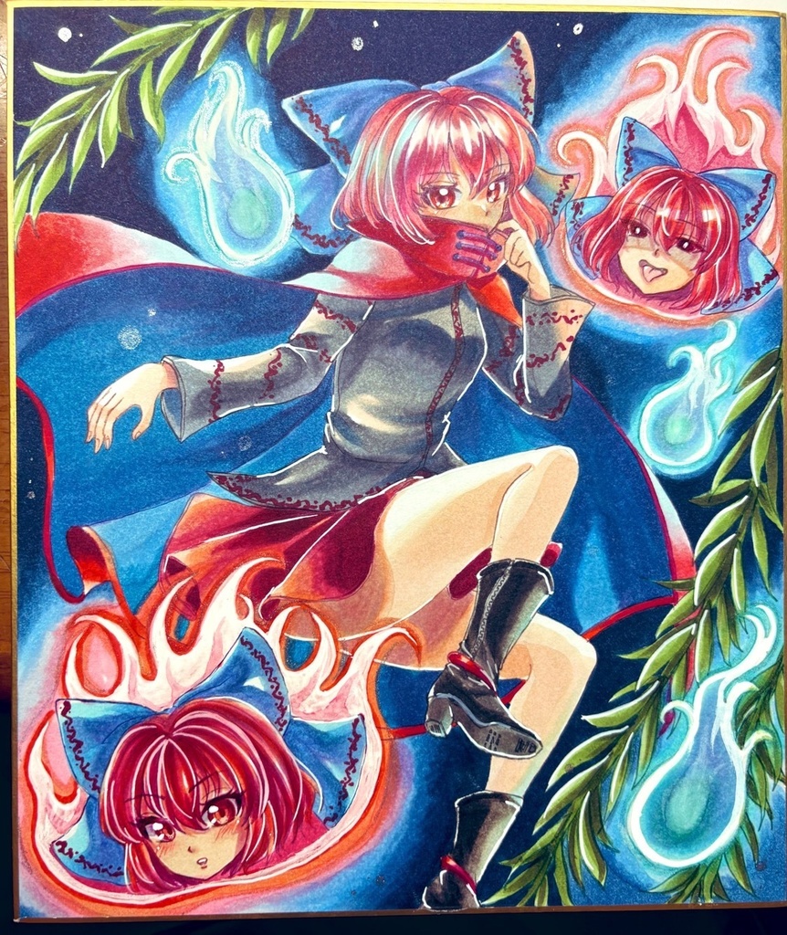 東方Project 赤蛮奇 手描きイラスト 小色紙