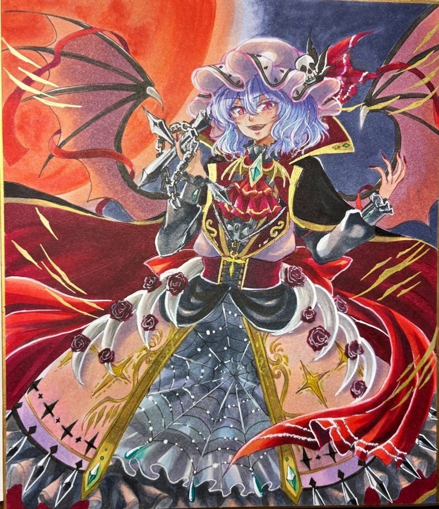 東方Project レミリア・スカーレット 手描きイラスト  小色紙
