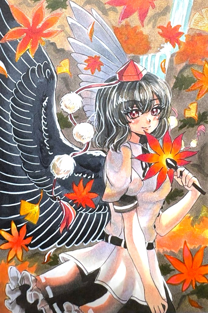 東方Project 射命丸文 手描きイラスト ポストカードサイズ