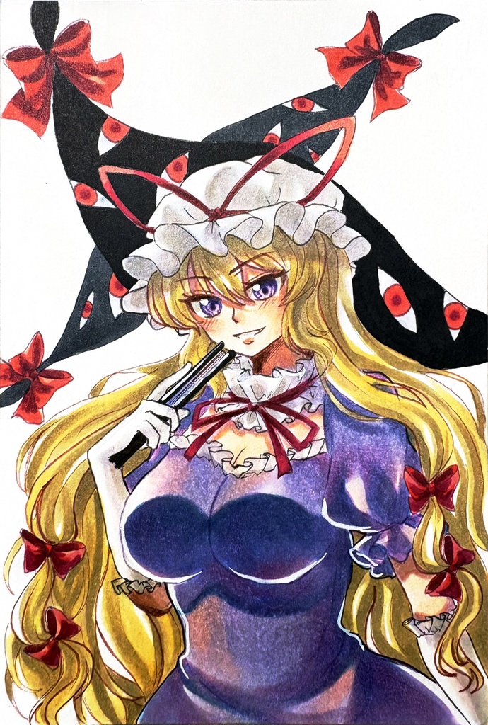 東方Project 八雲紫 手描きイラスト ハガキサイズ