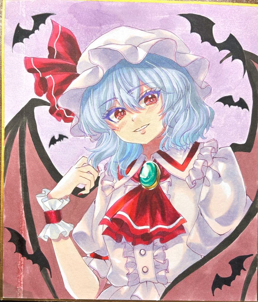 東方project レミリア・スカーレット 手描きイラスト 小色紙
