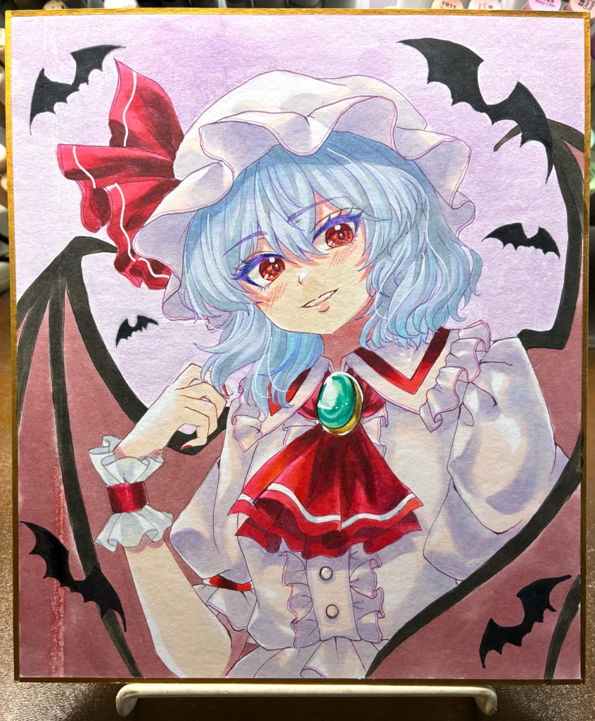 東方project レミリア・スカーレット 手描きイラスト 小色紙
