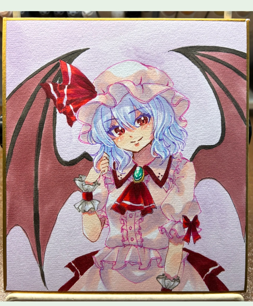 東方Project レミリア・スカーレット 手描きイラスト ミニ色紙