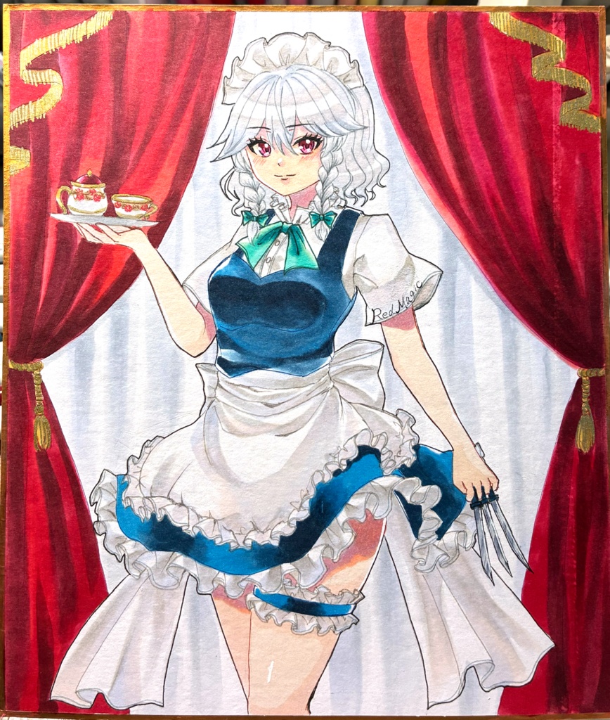 東方Project 十六夜咲夜 手描きイラスト 小色紙
