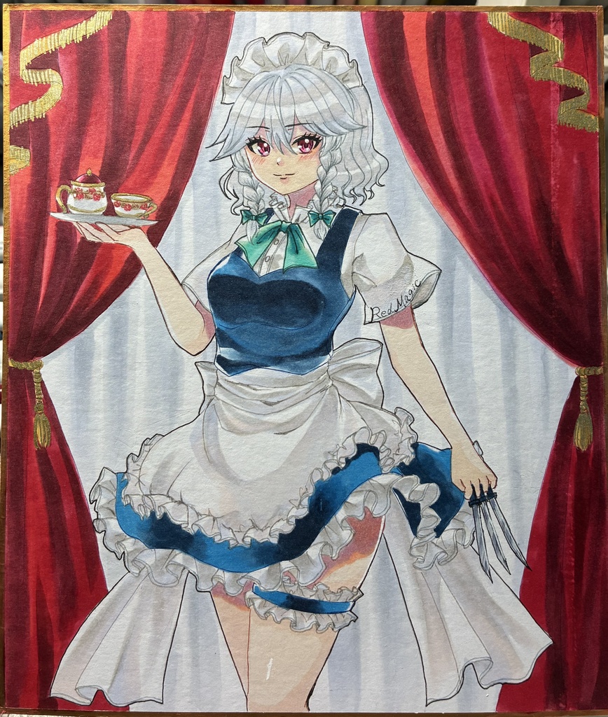 東方Project 十六夜咲夜 手描きイラスト 小色紙