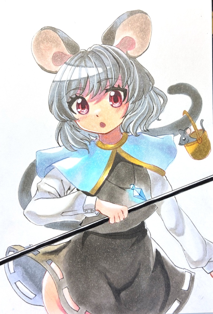 東方Project ナズーリン 手描きイラスト ポストカードサイズ