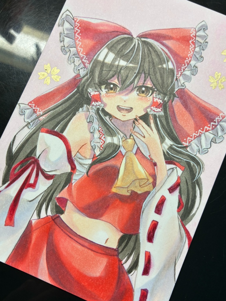 東方Project 博麗霊夢 手描きイラスト ポストカードサイズ
