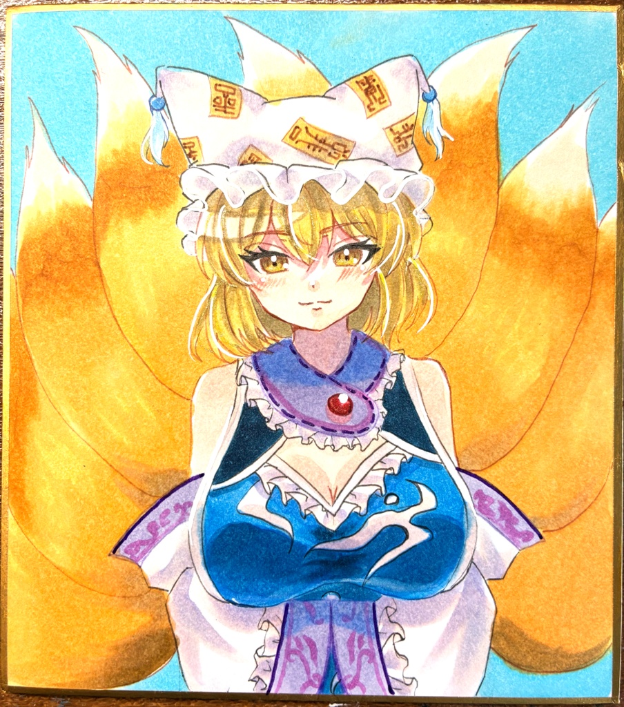 東方Project 八雲藍 手描きイラスト ミニ色紙