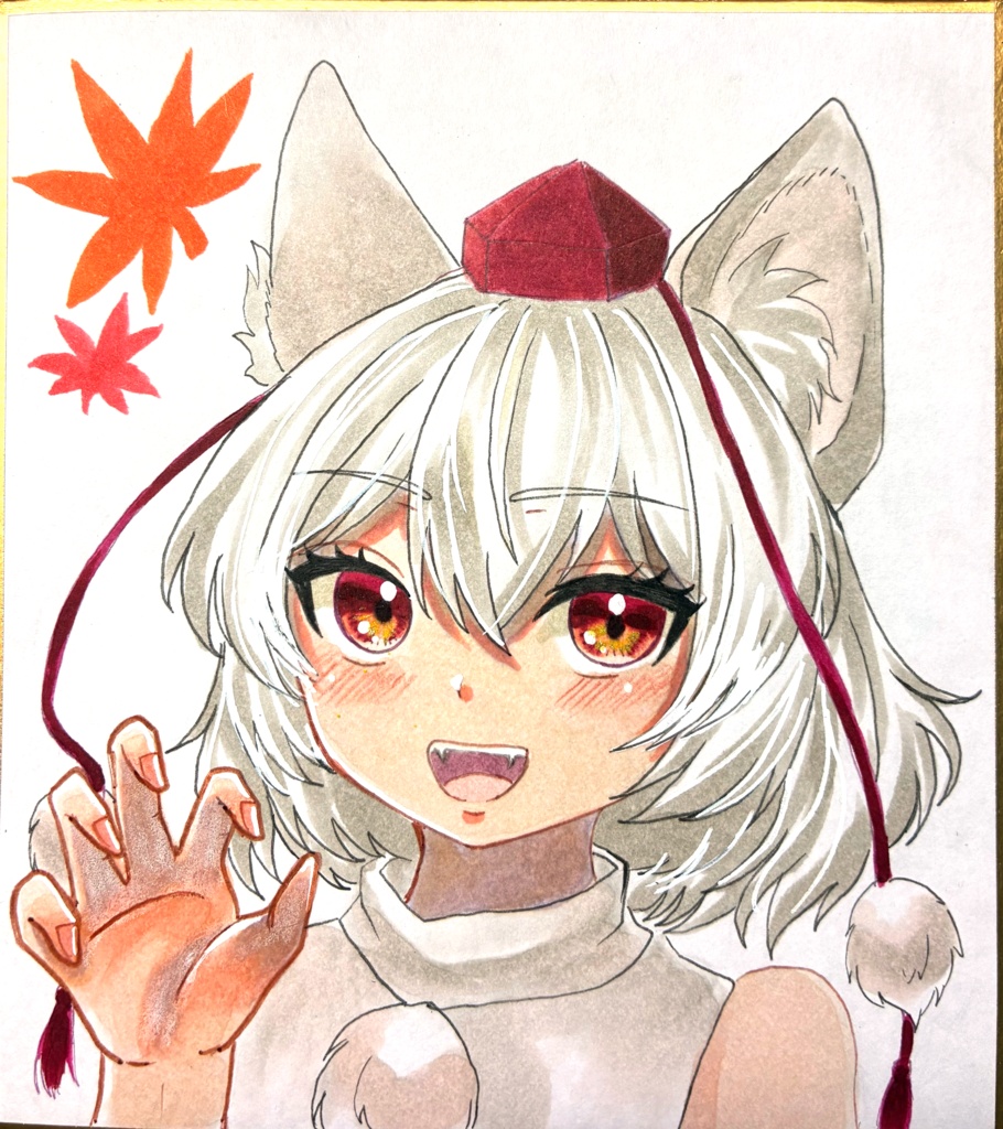 東方Project 犬走椛 手描きイラスト ミニ色紙