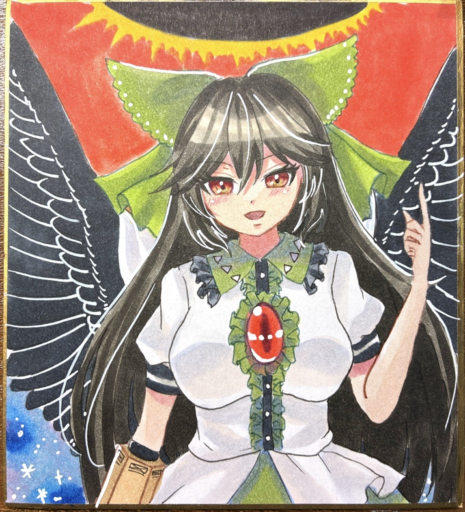 東方Project 霊烏路空 手描きイラスト ミニ色紙