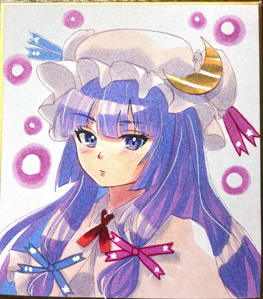 東方Project パチュリー・ノーレッジ 手描きイラスト ミニ色紙