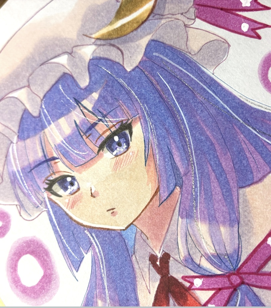 東方Project パチュリー・ノーレッジ 手描きイラスト ミニ色紙