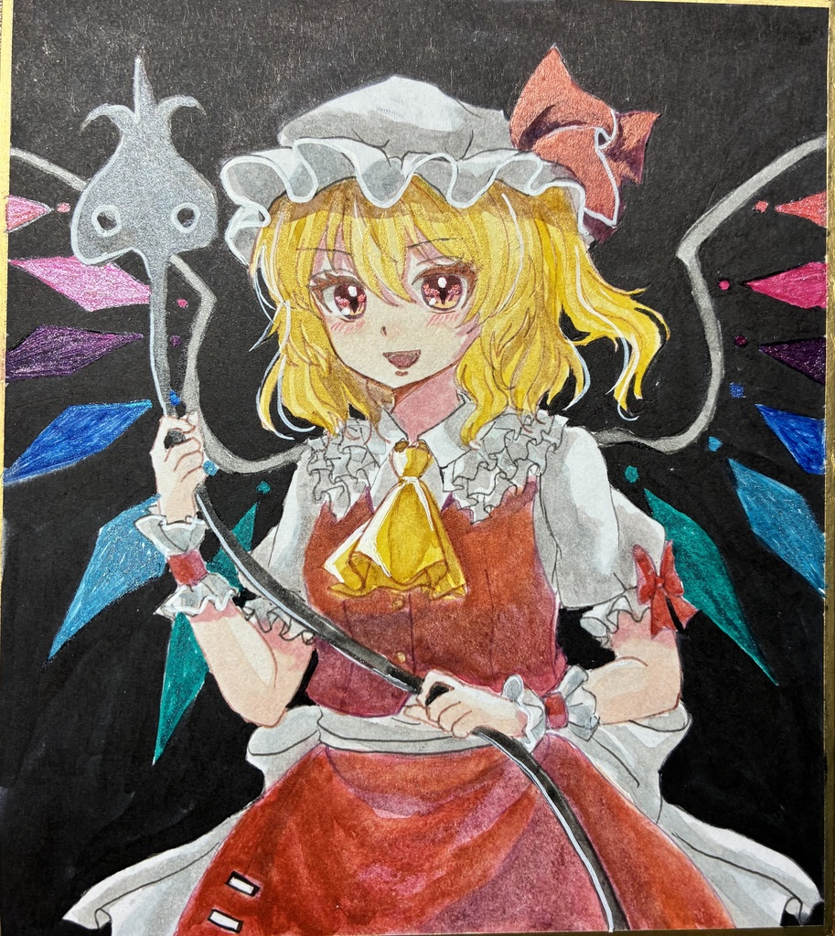 東方Project フランドール・スカーレット 手描きイラスト ミニ色紙
