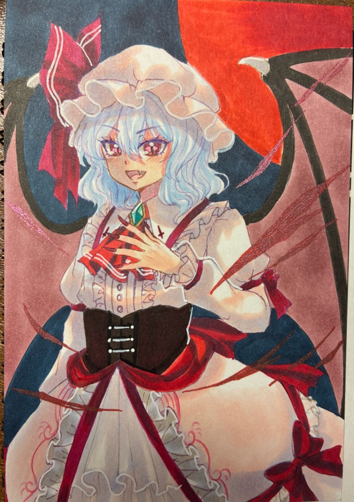 東方Project 手描きイラスト レミリア・スカーレット ポストカードサイズ